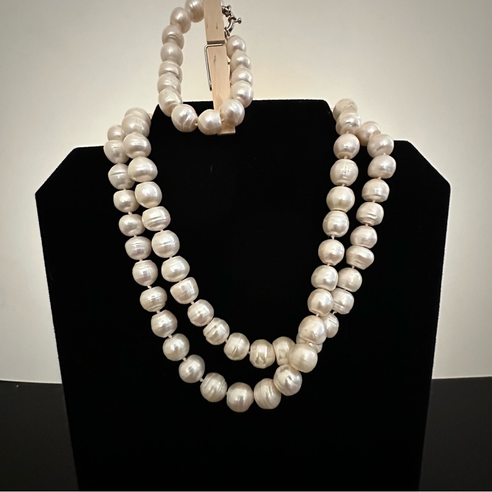 Chunky natural fresh water baroque pearl necklace and bracelet.